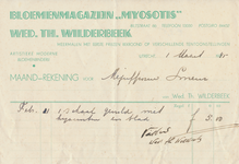 712227 Kop van een nota (maand-rekening) van de Wed. Th. Wilderbeek, Bloemenmagazijn “Myosotis”, Biltstraat 86 te ...